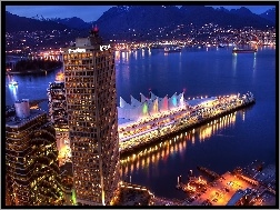 Vancouver, Oświetlonego, Panorama, Miasta